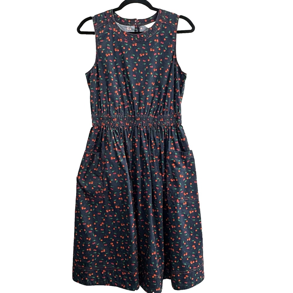 1901 Nordstrom Women Cherries Sleeveless Fit Flare Dress Sz MP Black Cottagecore
